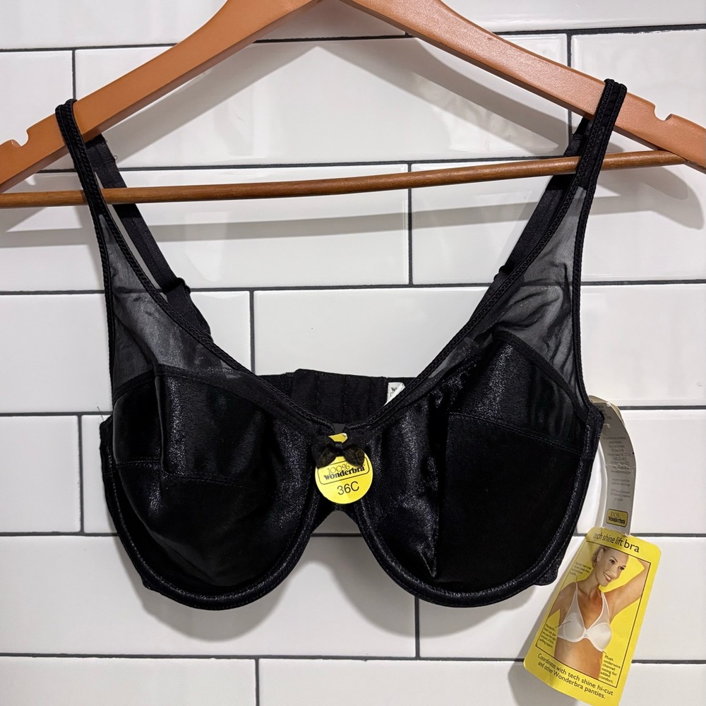 Wonderbra Classic Tech Shine Black Sheer Bra 36C